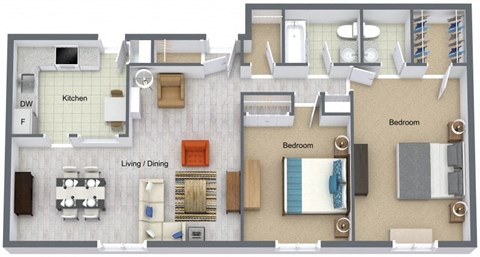 a floor plan of a two bedroom 1.5 bath apartment apartment